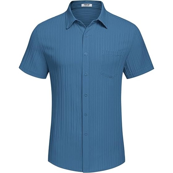 COOFANDY Men's Casual Button Down Shirts Short Sleeve Textured Summer Beach Shirt with Pocket